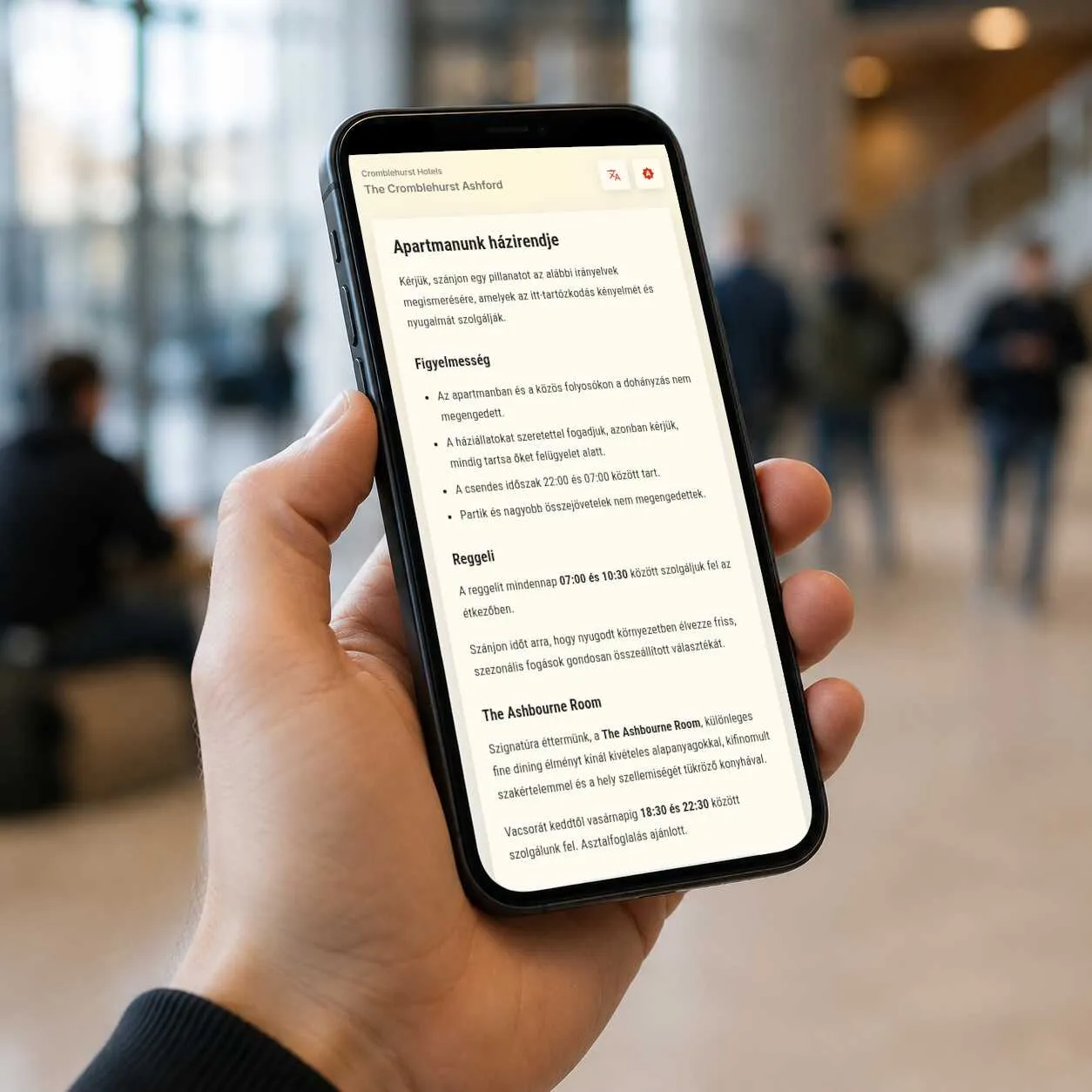 Visitor information page in Hungarian